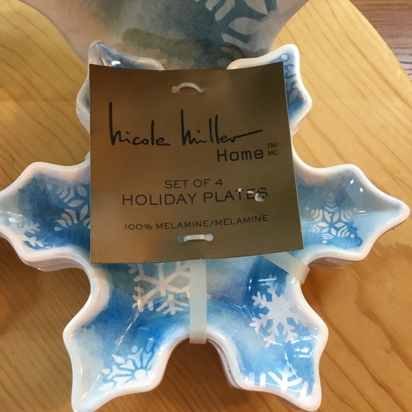 Nicole Miller Snowflake Christmas Melamine Platter 19” with 8 Side Dishes 7” NWT - Picture 3 of 10